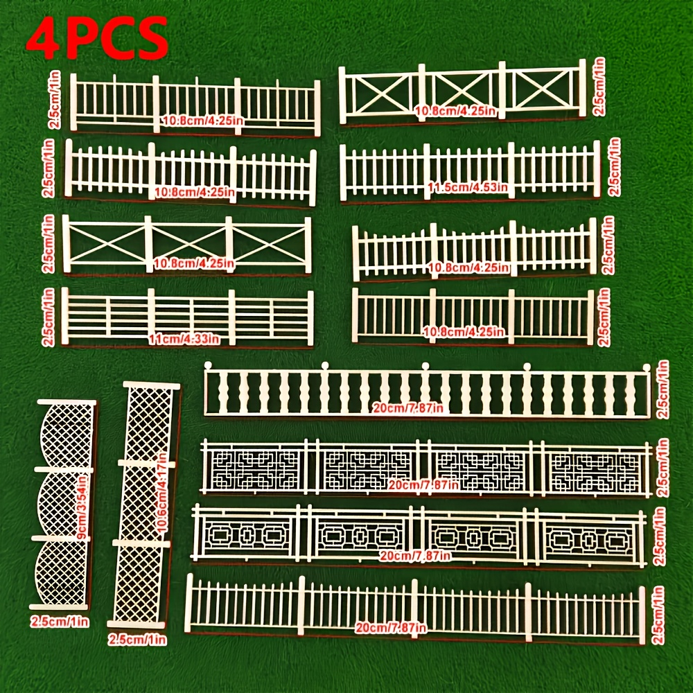 4pcs Wooden Garden Fence Model Kits, Handmade Architecture Set